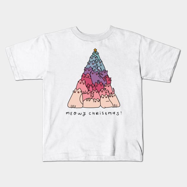 Meowy Christmas Kids T-Shirt by maiadrawss